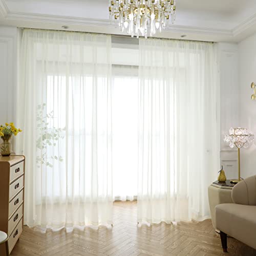 MIANBO Beige Sheer Curtains 160 Inches Length 2 Panels Set Window Sheer Curtains Basic Rod Pocket for Bedroom Children Living Room Yard Kitchen
