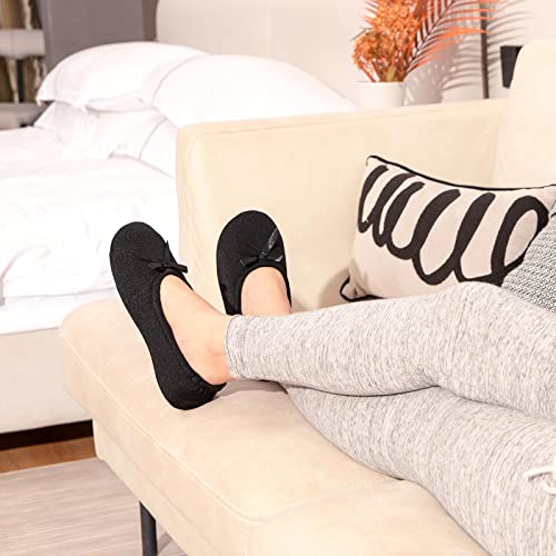 EverFoams Women's Satin Memory Foam Ballerina Slippers Cute House Shoes with Indoor Rubber Sole2