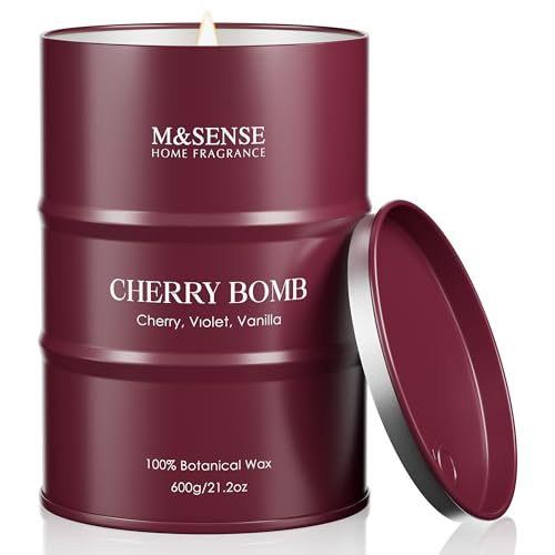 M&SENSE Bougie Parfumée Cerise Cherry Bomb, Bougie en Cire de Soja Naturelle, Grand Format 600g,...