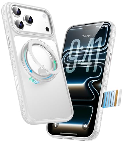 Image of for iPhone 17 Pro Max Case, Compatible with MagSafe, Slim Shockproof Military-Grade Rugged Protective Case with Stand, Camera Control, Comfort Grip (B-White, iPhone 17 Pro Max)