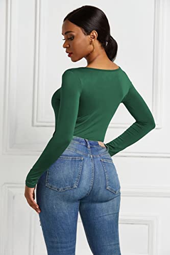 Bodysuits de mujeres YXWYXWA evita arrugas con manga larga y cuello redondo XL 2