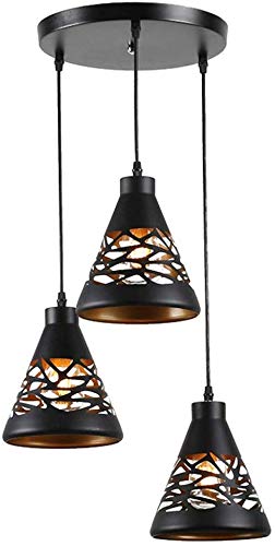 LFDHSF Retro hanglamp, hanglamp van metaal, hanglamp met 3 lampen van ijzer met stang
