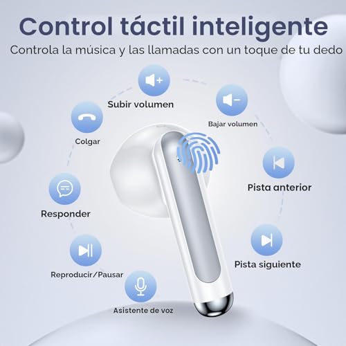 Miniatura 6 de Auriculares Inalámbricos, Estéreo Hi-Fi 5.3 Con 4 Micrófonos Hd, Auriculares Bluetooth 50 Horas, Pantalla Led, Usb-C, Impermeables Ip7, Blanco