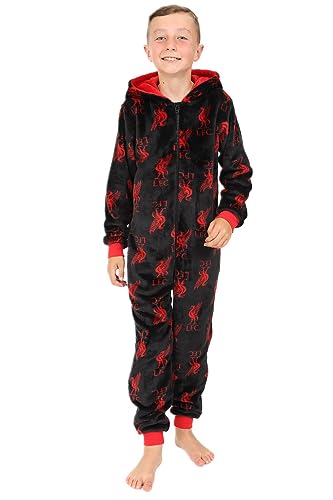Liverpool Football Club Boys Black Fleece Sleepsuit Kids All in One (11-12 Years)