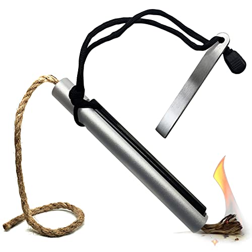 Otxeer 3-In-1 Flint And Steel Fire Starter Survival Tool, 1/2" X 5" Ferro Rods Magnesium Camping Emergency Fire Starter Kit With Striker, 20" Long Wick Hemp Cord Tinder Paraffin Wax (Silver Holder) #TOP4
