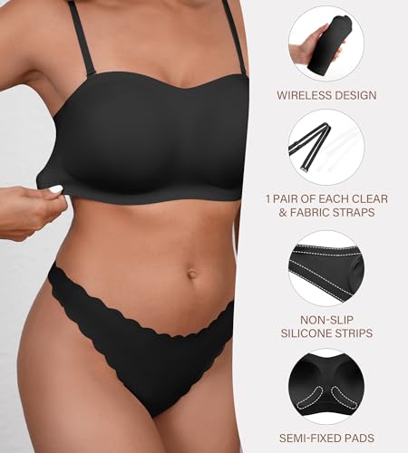 Image of DEANGELMON Strapless Bras for Women Seamless Padded Bandeau Bra Non-Slip Silicone Tube Top Wireless Push Up Bralettes