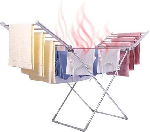 caprican Electric Heated Clothes Airer – Folding Drying Rack with Wings – Portable Energy-Efficient Heated Dryer for Indoor Laundry – Foldable Airer Clothes Horse with Aluminium Frame
