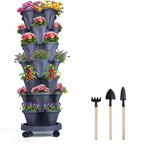 Vertical 7-Tier Stackable Garden Planter with Wheels