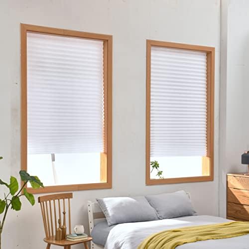 6PC Temporary Blackout Blinds Pleated Shades Paper Blind Window Roller no Drilling Stick on Curtains Light Filtering Privacy Protection White (91CMx160CM - 6 Pack