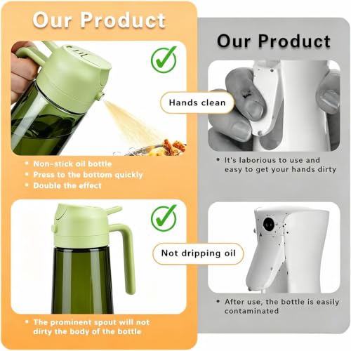 Image of 2 in 1 Oil Sprayer, Oil Sprayer for Kitchen Cooking, 470ml Oil Spray Bottle for Home (Olive+Green)