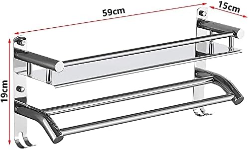 HONPHIER Towel Shelf Multi-Function Towel Rack with Storage Shelf SUS304 Stainless Steel Towel Holder Wall Mounted Bath Towel Rail Bar for Bathroom Kitchen