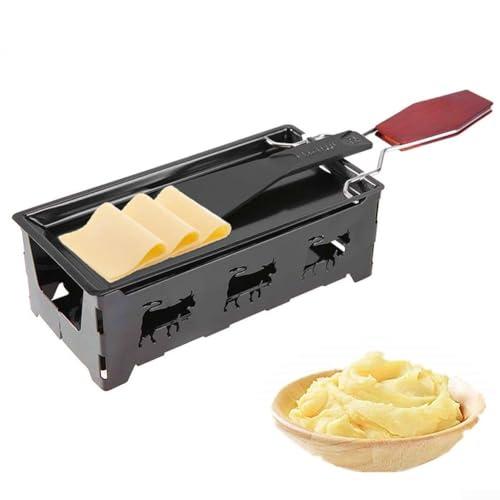 Fondue à fromage portable avec 3 bougies, acier au carbone pour un chauffage uniforme, parfait pour la cuisine en camping et la maison (noir)