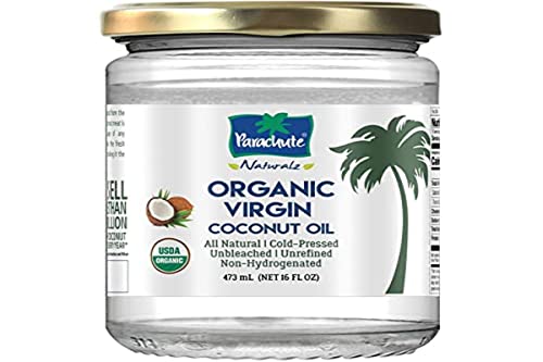 Parachute Naturalz 100% Organic Virgin Coconut Oil, for Cooking, Hair and Skin, Cold-Pressed, USDA Certified, 16 fl. oz Glass Jar (473 ml)