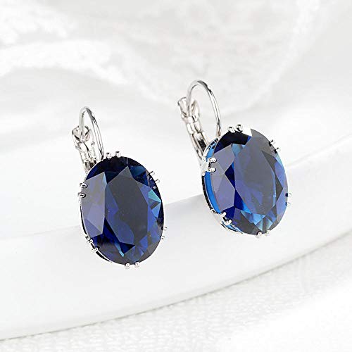 Cunluna Pendientes de joyería de Plata 925 con Pendientes Colgantes de Piedra Preciosa de Zafiro de Forma Ovalada Multicolor para Mujeres boda-JS-ZRE748-azul Oscuro