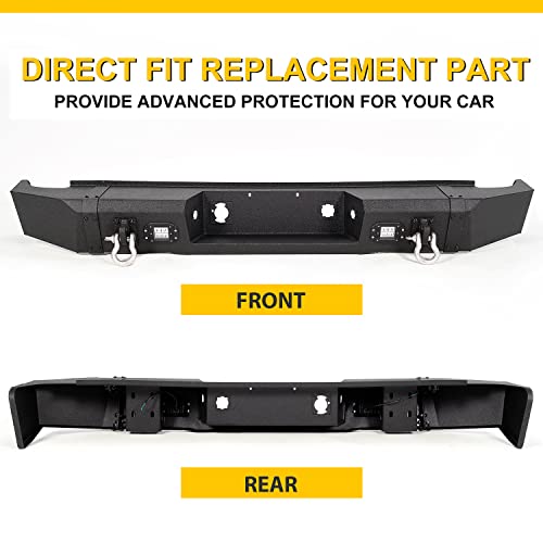 Kojem Rear Bumper Compatible with 2007-2013 Chevy Chevrolet Silverado GMC Sierra 1500 W/2 LED Lights D-rings Powder Coated Steel Black - Thumbnail 3