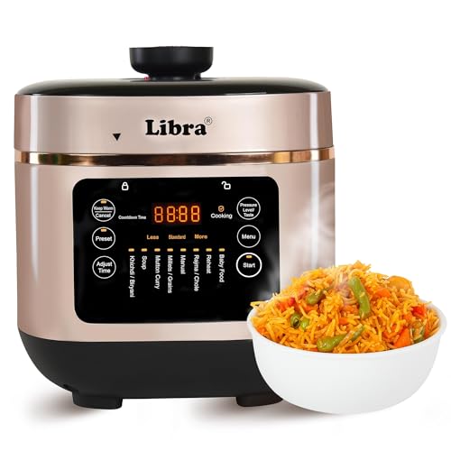 Libra 6 Litre Electric Cooker | Electric Pressure Cooker with Advanced Float Valve Safety | One-Touch Multi Cooking | Indian Preset Menus and Rice Coo