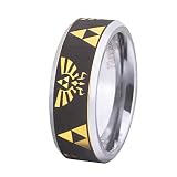 FREE Custom Engraving The Legend of Zelda Ring- Crest and Triforce Ring Gold with Silver Bevel Tungs