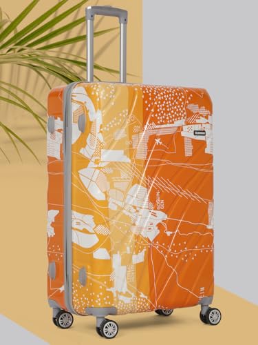 Image of Teakwood World Small 75 cm Check in Size Trolley Bag Polycarbonate 360 Degree 8 Wheels Luggage Bag with TSA Lock, Adjustable Handle Trolley Bags for Travel, Suitcase for Travel | Orange