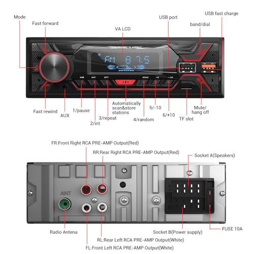 Image of Audio Wheels Car Radio Bluetooth Single DIN Car Stereo Audio, Car Audio with Handsfree and Supports FM / MP3 /SD /AUX /Dua USB /EQ /Quick Charge | Not a CD Player
