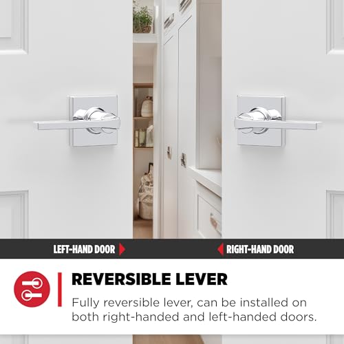 Image of Kwikset Casey Dummy Door Handle, Single Sided Lever for Closets, French Double Doors, and Pantry, Polished Chrome Non-Turning Reversible Interior Push /Pull Lever (Pack of 2)