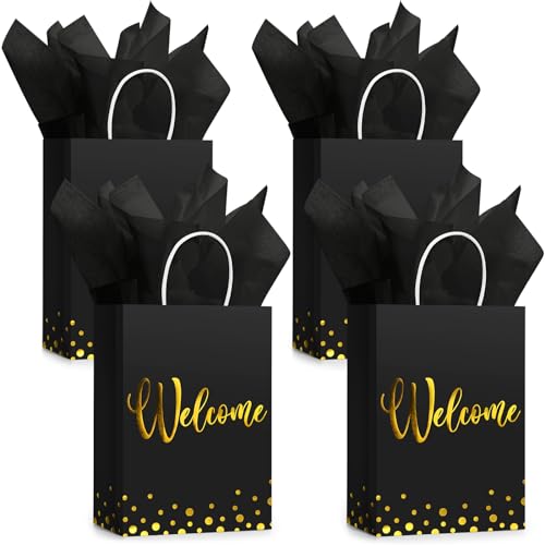 Geyoga 30 Pcs Welcome Gift Bags with Tissue Paper Gold...