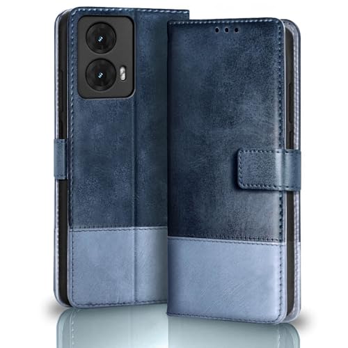 TheGiftKart Flip Back Cover Case for Motorola Moto G85 5G | Dual-Color Leather Finish | Inbuilt Stand & Pockets | Wallet Style Back Case Cover for Motorola Moto G85 5G (Faux Leather, Blue & Sky)- Best and cheap mobile covers in India