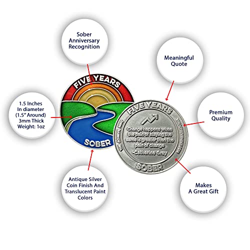 Image of The Achieve Mint 5 Years Sober Chip | Five Year Sober Token | Non-AA Gift, Non-Religious Medal for Women & Men Celebrating Their Sobriety