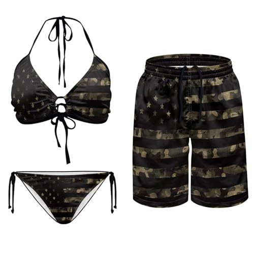 Matching Swimsuits for Couple Patriotic Womens Bikini Sets with Men's Swim Trunks Beach Bathing Suit