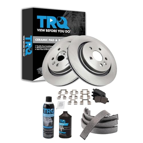 Image of TRQ Rear Brake Pad & Rotor Kit, with Chemical Kit Parking Brake Shoe Set Ceramic Compatible with 2007-2008 Volvo S80