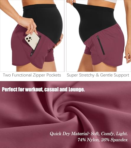 Image of PACBREEZE Women's Maternity Shorts Over Belly Quick Dry Workout Athletic Running Shorts with Zipper Pockets