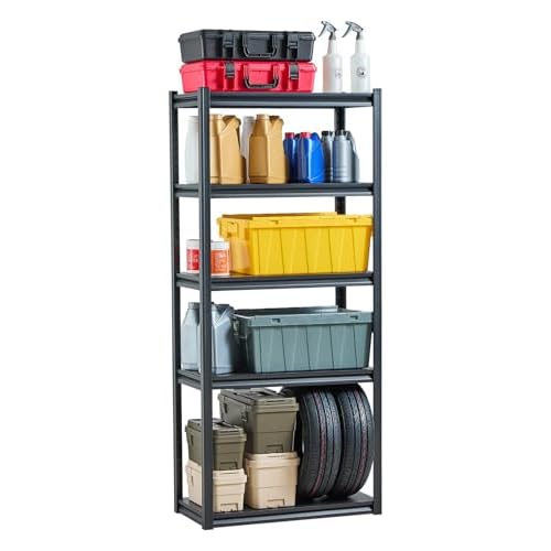 VEVOR Storage Shelves, 2000 lbs, 5 Tier Garage Storage Shelving, 16″ D x 32″ W x 72″ H Adjustable Metal Shelves for Garage Shelves Utility Rack Shelf, Ideal for Kitchen, Warehouse, Basement, Black