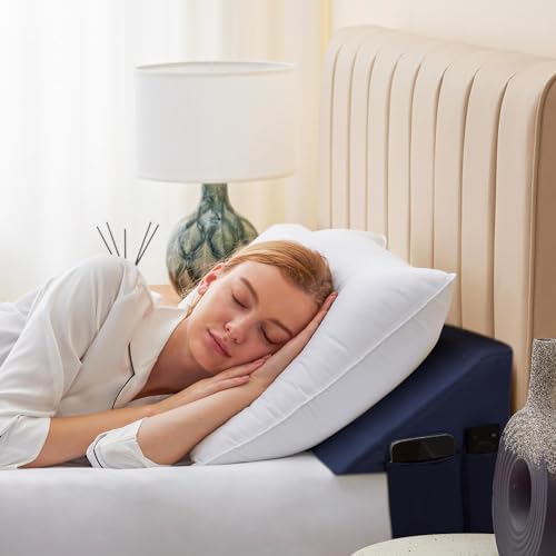 Image of Bedluxe King Wedge Pillow Headboard (76 inchx10 inchx6 inch), Bed Wedge Pillow for Headboard, Foam Headboard Pillow, Bed Gap Filler King - Fill The Gap (0-7 inch), Mattress Gap Filler (Navy)