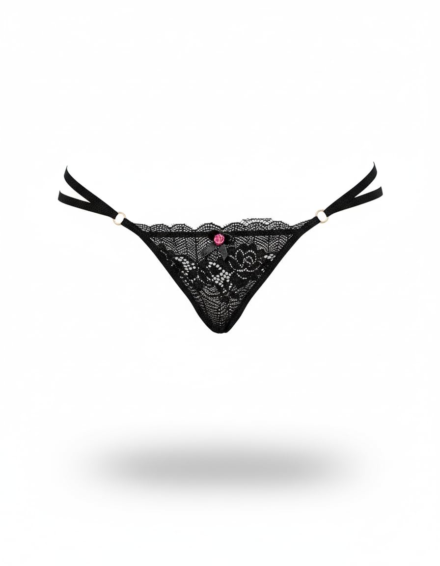 Floral Lace Thong Panty with Side Tie Ribbons, Bikini G-String-picture-26