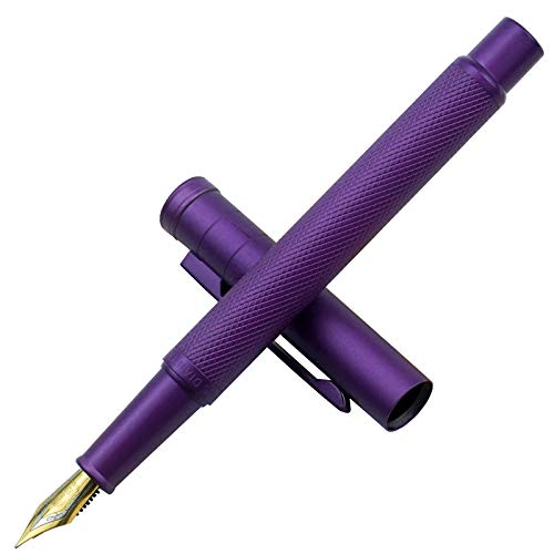 Image of Asvine Purple Fude Pen, Bent Nib Fountain Pen Calligraphy (Fine to Broad) with Converter and Metal Pen Case Set