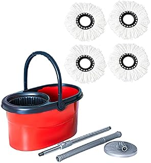 K-ONE 360 Spin Mop Bucket Set with Spin Wringer with 4 Microfiber Mop Pad Head Telescopic Easy Press Handle Home Cleaning Clean Floor