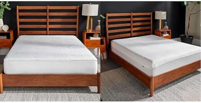 Tempur-Pedic Cool Luxury Mattress Protector, Queen, White & Protect Waterproof Mattress Protector, Queen, White
