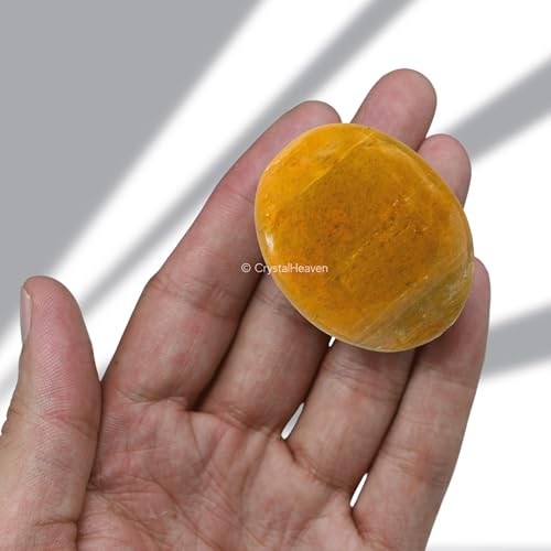 Image of Certified Yellow Jasper Crystal Palm Pebbles Stones for Anxiety Stress Relief Massage - AAA Grade Original Healing Gemstone Agate Palm Stone for Yoga Meditation Spiritual Reiki Feng Shui