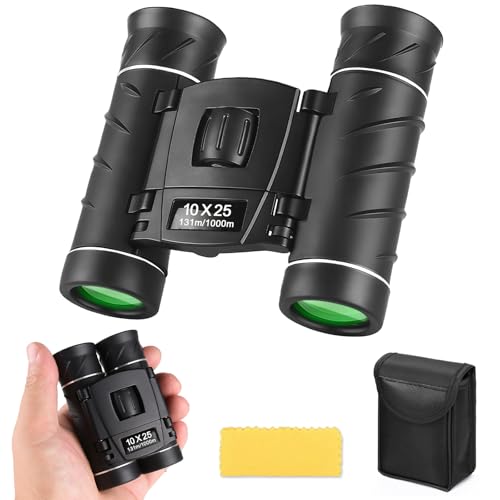 Flintronic 10 x 25 Prismaticos para Adultos y Niños, Prismaticos Compactos, prismáticos de Largo Alcance, prismáticos Plegables, Ligeros, para Observación de Aves, Teatro y Conciertos, Caza