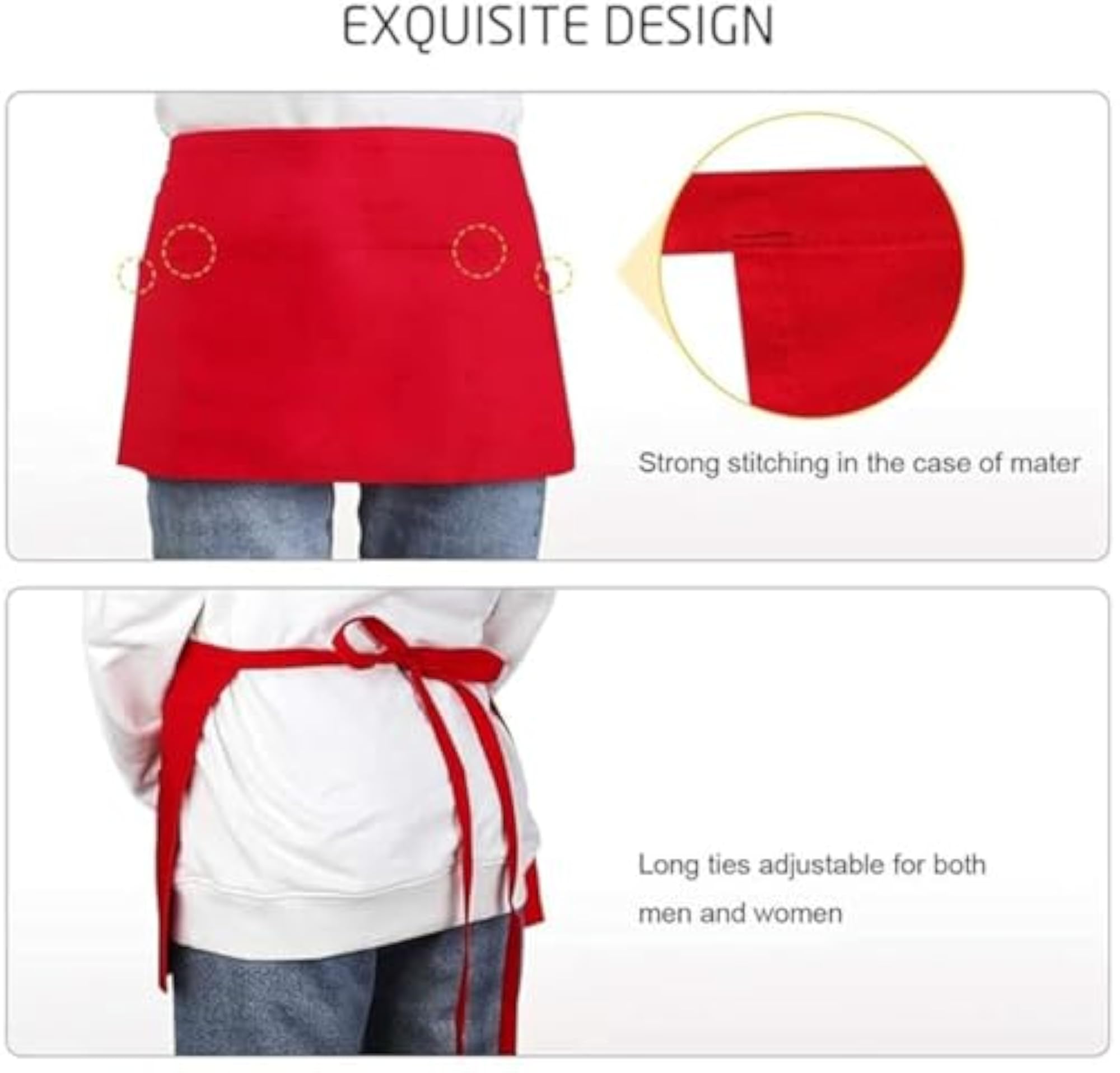 Red Waist Apron for Waitress and Chef, Unisex