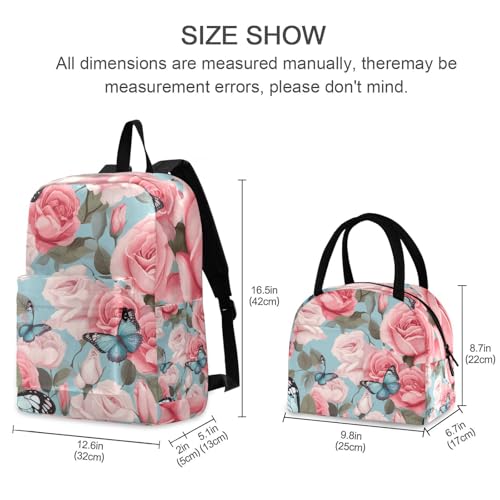Flower Butterflies Lightweight Durable Student Backpack Set with Insulated Lunch Bag Large Capacity Kids Backpacks for Daily Use School Outdoor Travel Laptop Daypack 212153052