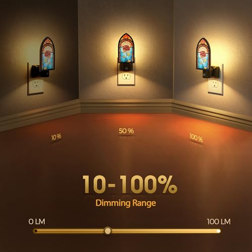 Image of Briignite Night Lights Plug into Wall, Gothic Night Light Vintage Style, Adjustbale Brightness, LED Warm White 3000K Nightlight with Auto On Off Light Sensor, Bathroom, Bedroom, Hallway, 2 Pack