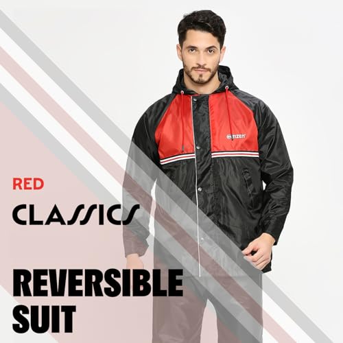 Image of Citizen Reversible Raincoat For Men With Inbuilt Hood, Waterproof Pant & Carry Pouch | Dual Color Sports Style | 190T Polyester With Pvc | Durable & Lightweight Standard Length Rainsuit