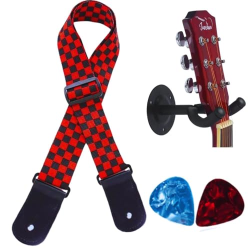 Image of MOCKING BIRD Guitar Belt with guitar wall mount hanger Adjustable Buckle Guitar strap for acoustic Guitar Electric Guitar bass Guitar Hanger with Colourful Plectrum picks