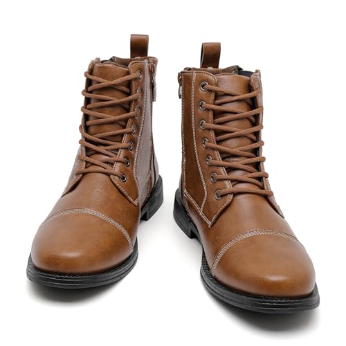 Image of AMAPO Men Oxford Boots, Buckle Dress Boot, Casual Men Boots Lace-Up Side Zipper