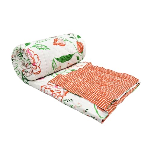 Image of BLOCKS OF INDIA Hand Block Printed Cotton King Size Quilt /Rajai | Orange Anar JAAL