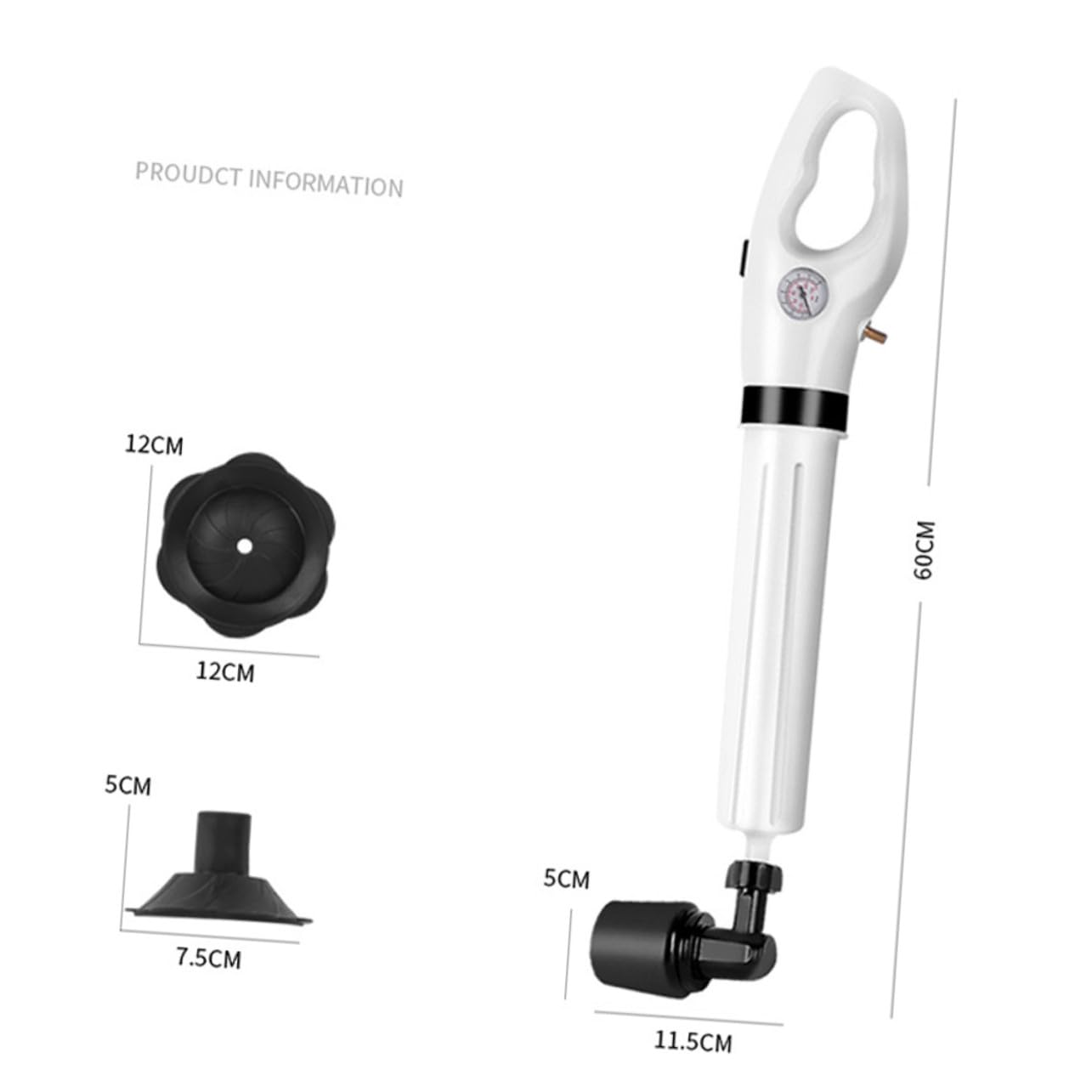 Déboucheur de Toilette Flexible Blanc, Tête Spiralée, Poignée Ergonomique