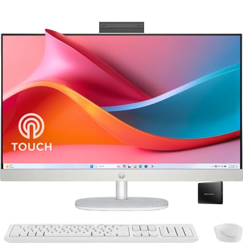 HP 27' FHD Touchscreen All-in-One Desktop Computer, 16GB DDR5 RAM, 1TB SSD Storage, AMD Ryzen 5 7520U Processor, WiFi6, Wireless Keyboard & Mouse, Windows 11