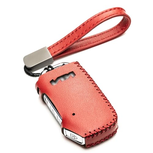 Étui de clé Kia Rio Forte avec accès 4 boutons en cuir véritable rouge résistant