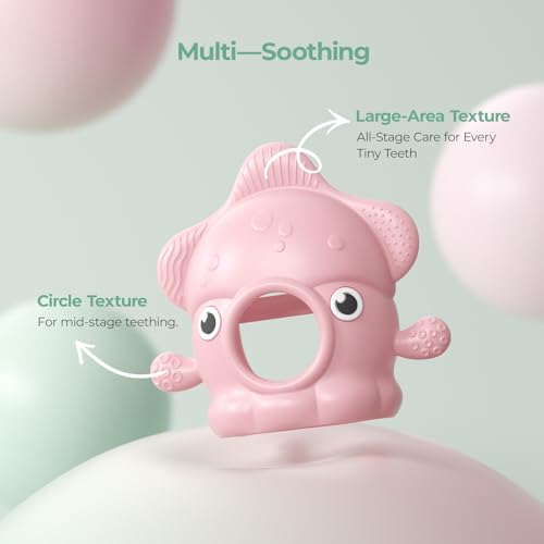 Image of Momcozy Baby Teething Toys, Food Grade Silicone Baby Teether，Teething Mitten for Babies 0-6 Months，Teethers for Babies 6-12 Months，Anti Drop Wrist Teether, 200C Heat-Resistant，Soft Pink