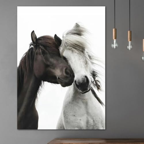 Tableau sur toile de chevaux artistiques noirs et blancs pour grand salon